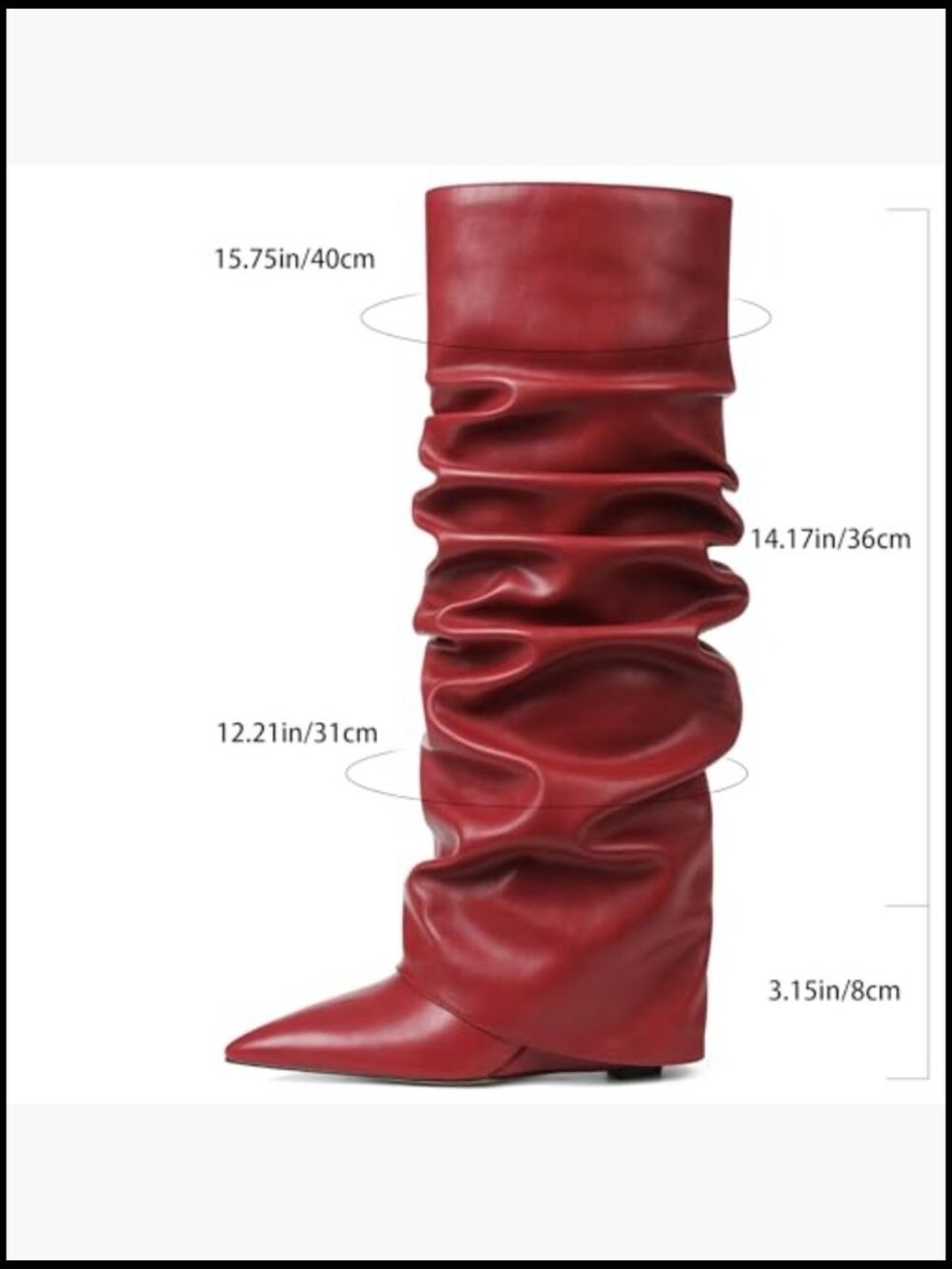 Wedge Heel Knee High Boots Pointed Toe Slouchy Fold Over Wide Calf Slip On - Picture 4 of 7